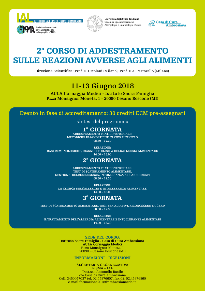 2°corso di addestramento sulle reazioni avverse agli alimenti